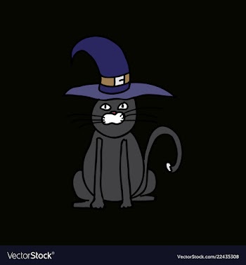 Cute black cat in a witch hat sitting halloween vector image