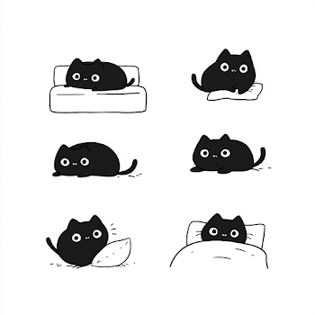 Cute Black Cat Vector Icons Set