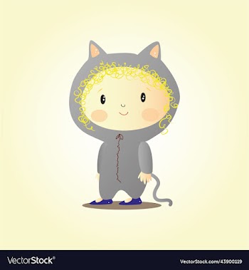 cute blonde girl dressed as a gray cat