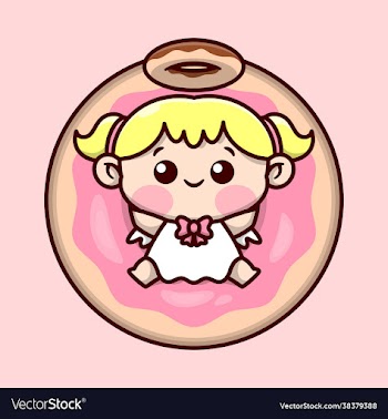 cute blonde little angel with big donut