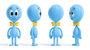 Cute Blue Balloon Character Turnaround Sheet