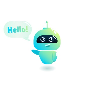 Cute bot say users hello. chatbot greets. online consultation. Free Vector