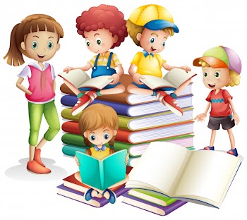 Cute boy and girl reading books Free Vector