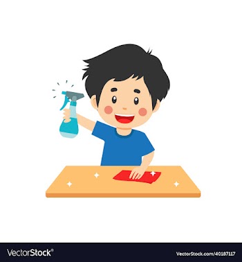 cute boy is cleaning the table