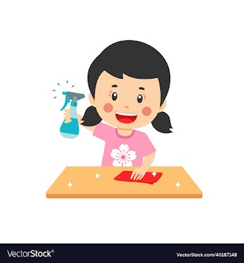 cute boy is cleaning the table
