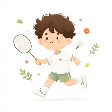 Cute Boy Playing Badminton in Minimalist Style Cute Boy Playing Badminton in Minimalist Style