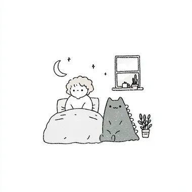 Cute Boy with Dragon in Bedroom - Coloring Book Line Art