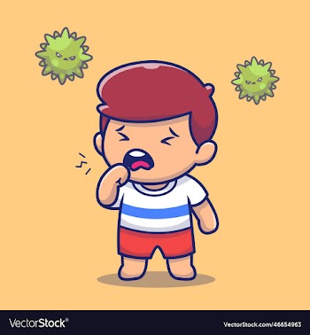 cute boy with fever and flu cartoon