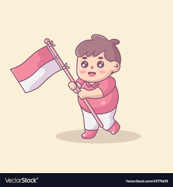 cute boy with indonesian flag