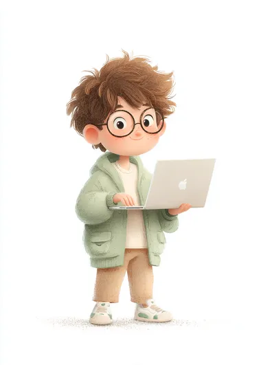 Cute Boy with Laptop in Cartoon Style Cute Boy with Laptop in Cartoon Style