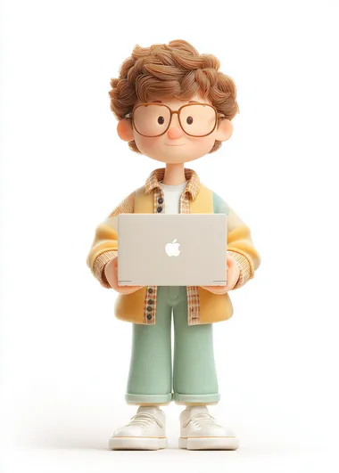 Cute Boy with Laptop in Pastel Cartoon Style Cute Boy with Laptop in Pastel Cartoon Style