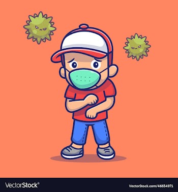 cute boy with mask and virus cartoon