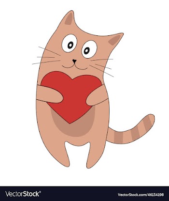 cute brown striped cat with a heart in their paws
