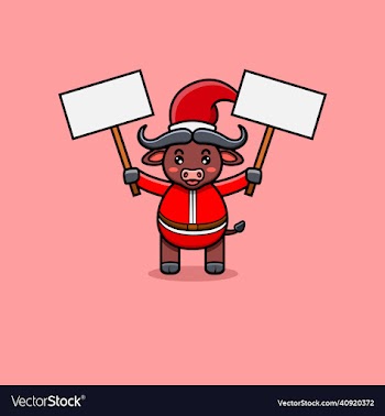 cute buffalo with christmas costume and bring two