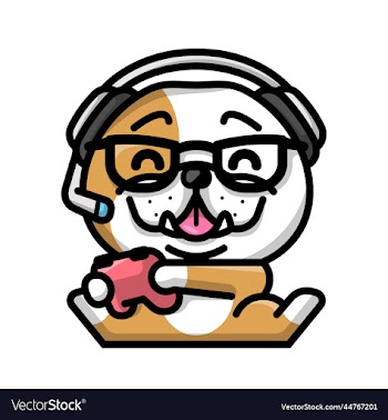 cute bulldog is playing video game cartoon