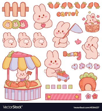 cute bunny rabbit in the farm hand drawn