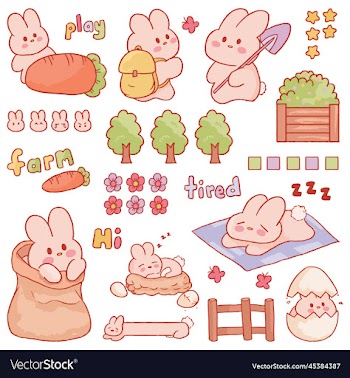 cute bunny rabbit in the farm hand drawn