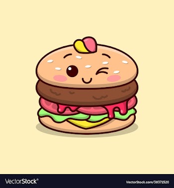 cute burger smiling wearing a hat in cartoon style