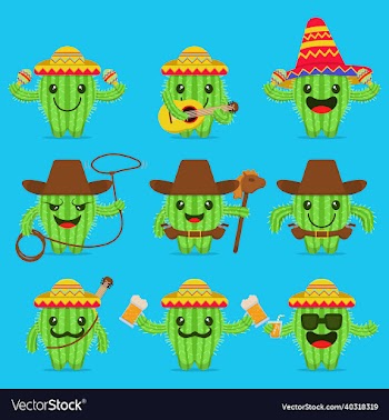 cute cactus cartoon character set