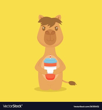 cute camel drink coffee cartoon