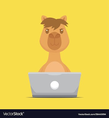 cute camel working with laptop