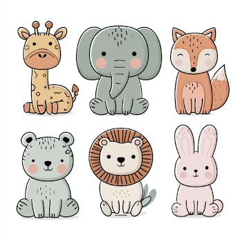 Cute Cartoon Animal Characters Set