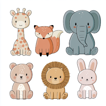 Cute Cartoon Animal Characters Set