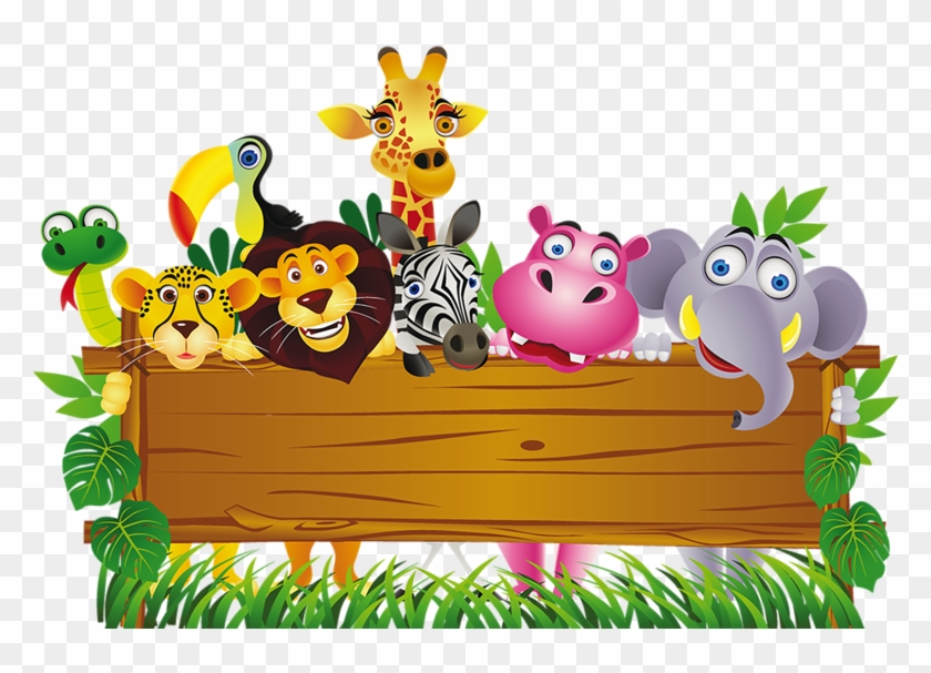 Cute Cartoon Animals And Billboard Vector - Jungle Animals Cartoon