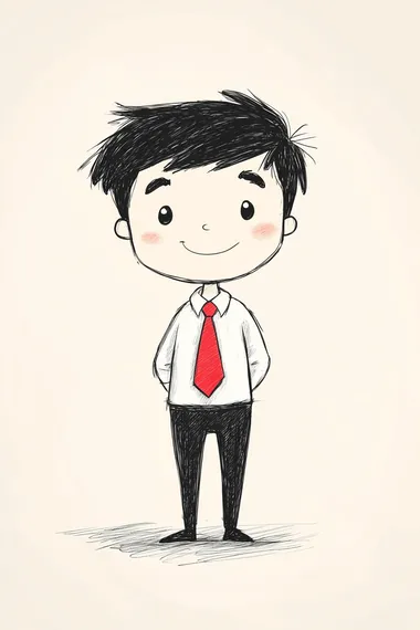 Cute cartoon boy in red tie, minimalist doodle art style, urban vibe