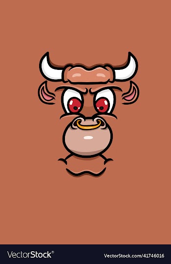 cute cartoon bull face with angry expression clip