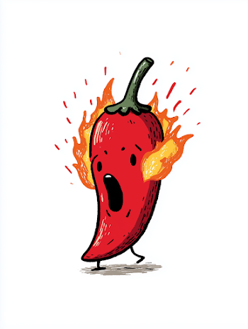 Cute Cartoon Chili Pepper on Fire