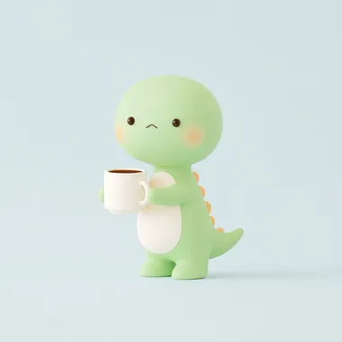 Cute Cartoon Dinosaur Enjoying Coffee Cute Cartoon Dinosaur Enjoying Coffee