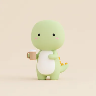 Cute Cartoon Dinosaur Enjoying Coffee Cute Cartoon Dinosaur Enjoying Coffee
