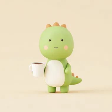 Cute Cartoon Dinosaur Enjoying Coffee Cute Cartoon Dinosaur Enjoying Coffee