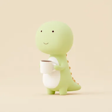 Cute Cartoon Dinosaur Enjoying Coffee Cute Cartoon Dinosaur Enjoying Coffee