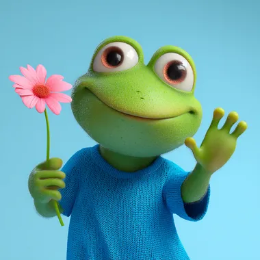 Cute Cartoon Frog Character Holding a Flower Cute Cartoon Frog Character Holding a Flower