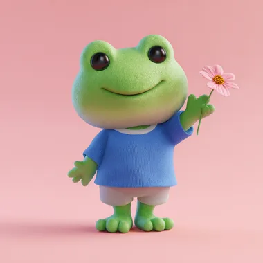 Cute Cartoon Frog Character with Flower Cute Cartoon Frog Character with Flower