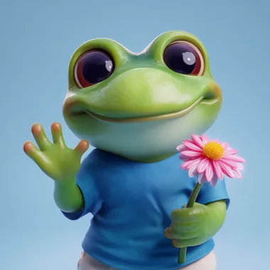 Cute Cartoon Frog Character with Flower Cute Cartoon Frog Character with Flower