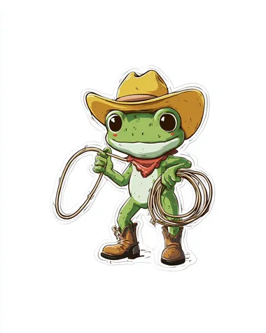 Cute Cartoon Frog Cowboy with Lasso Cute Cartoon Frog Cowboy with Lasso
