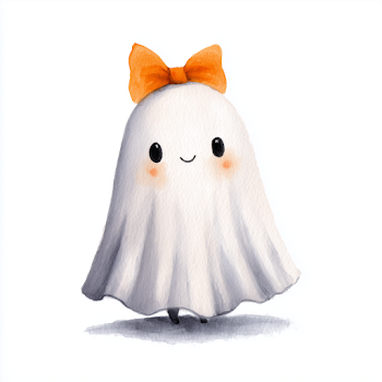 Cute Cartoon Ghost with Orange Bow