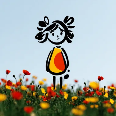 Cute Cartoon Girl in a Flower Field Cute Cartoon Girl in a Flower Field