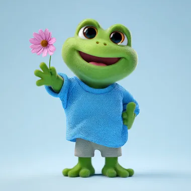 Cute Cartoon Green Frog Character with Flower Cute Cartoon Green Frog Character with Flower