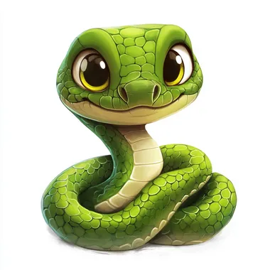 Cute cartoon green snake with big eyes in a vibrant jungle setting Cute cartoon green snake with big eyes in a vibrant jungle setting