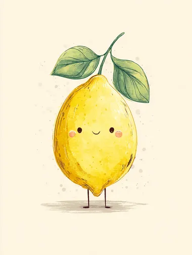 Cute Cartoon Lemon with Happy Face Cute Cartoon Lemon with Happy Face