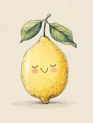 Cute Cartoon Lemon with Happy Face Cute Cartoon Lemon with Happy Face