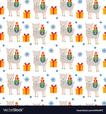 cute cartoon llama or alpaca with gift boxes