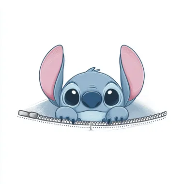 Cute Cartoon Stitch Peeking from Open Zipper Cute Cartoon Stitch Peeking from Open Zipper