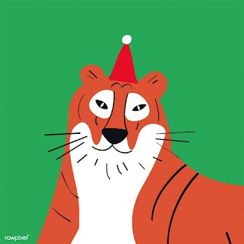 Cute cartoon tiger with a Christmas hat vecto.. | Free stock vector - 477064