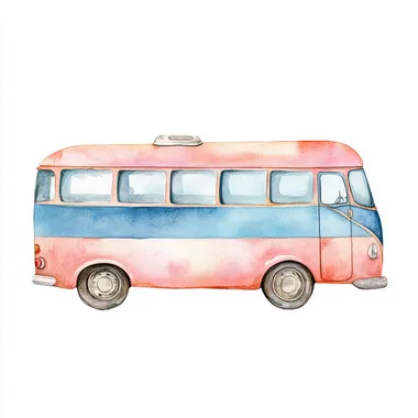 Cute Cartoon Watercolor Bus Cute Cartoon Watercolor Bus