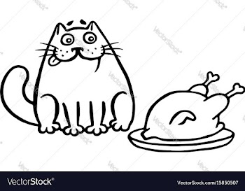Cute cat and fried chicken on the table isolated vector image